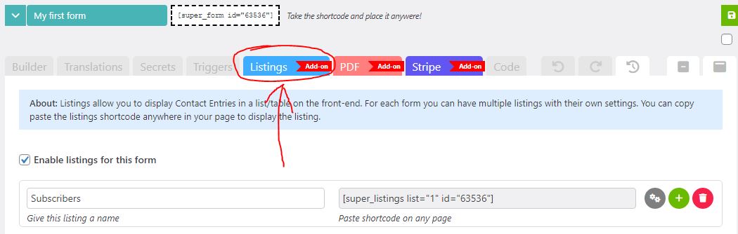 Creating and configuring a listing for your WordPress form.