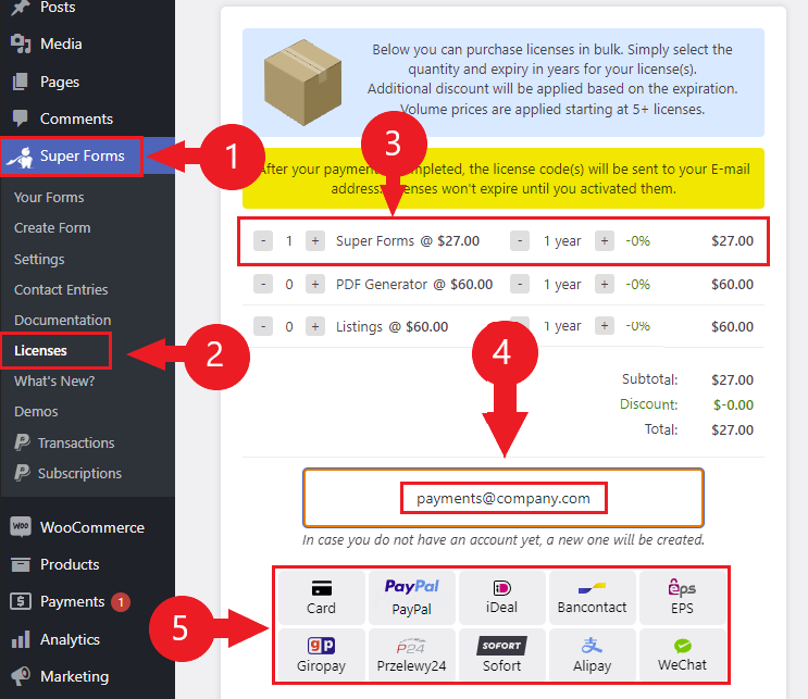 Purchasing your Super Forms license(s).